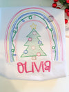 Monogrammed Christmas rainbow Shirt- Holiday shirt- girls Christmas shirt- Embroidered Christmas Shirt - Christmas Tree Farm