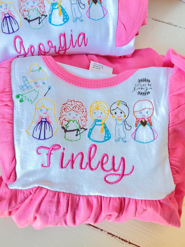 Girls Princess Embroidery Shirt - Princess Shirts Monogrammed - Personalized Princess Shirts - Girls Monogram princess shirt