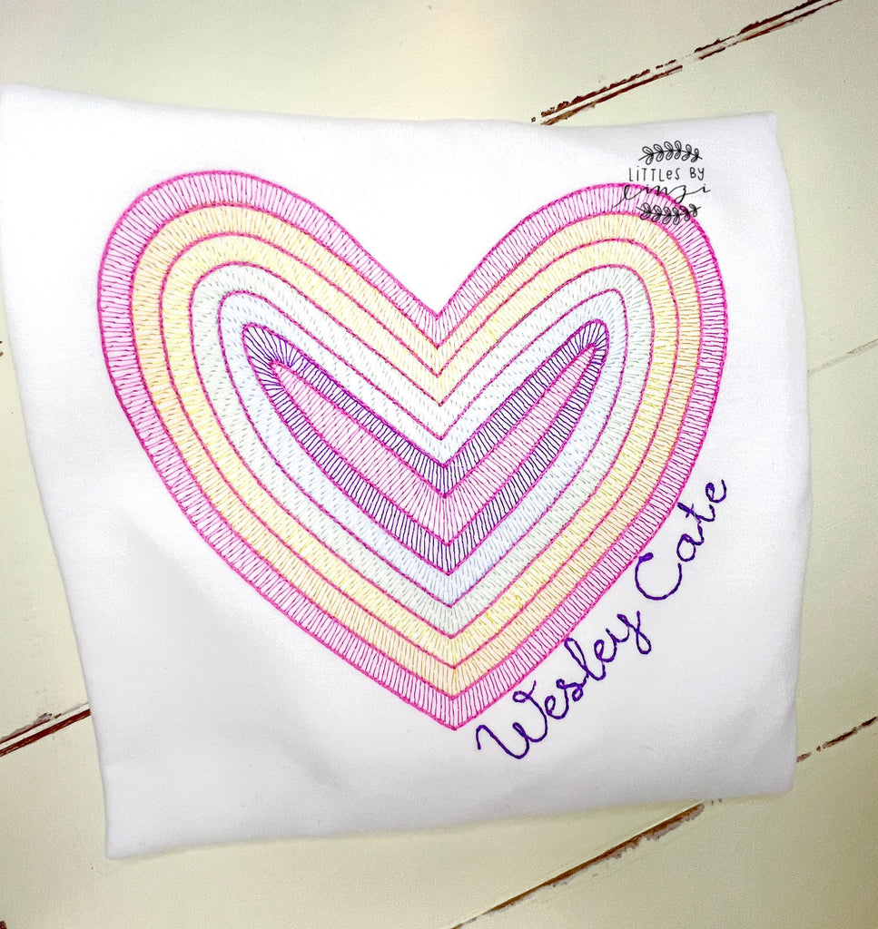 Rainbow Heart Embroidery Shirt - Valentine's Shirts Monogrammed - Rainbow Valentine's Shirts - Girls Monogram Valentines