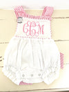 Newborn baby gift - Personalized Baby Sunsuit  - Baby girl bubble - Embroidered baby gift - Seersucker bubble