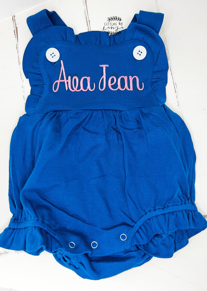 Baby Bubble Outfit- Sunsuit - Baby Monogram dress  - Baby Girl Bubble -Navy Coral Baby Outfit