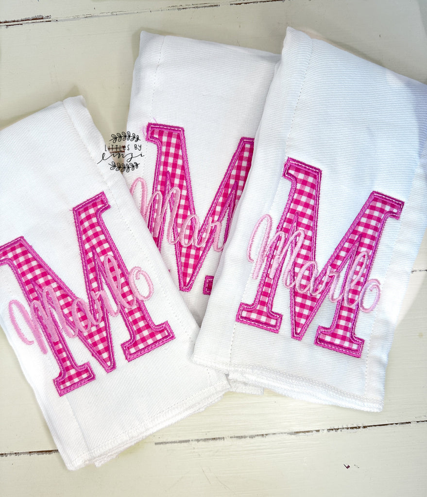 Girl Burp Cloth Set - Monogrammed Burp cloth Set - Baby shower gift - baby gift - personalized gift- newborn girl gift-pink burp cloth