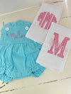 Baby shower gift set with burp cloths - baby girl Sunsuit Romper with burp cloths  - Baby Monogram outfit  -embroidered baby gift